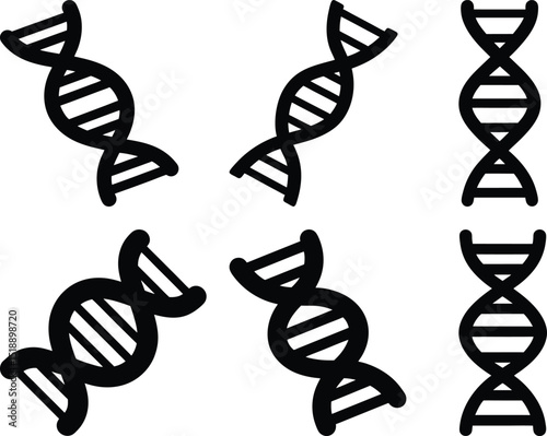 Stylized Black and White DNA Helix Designs with Varied Rotations