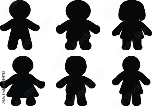 Silhouette Collection of Diverse Gender Children in Simple Form on White Background