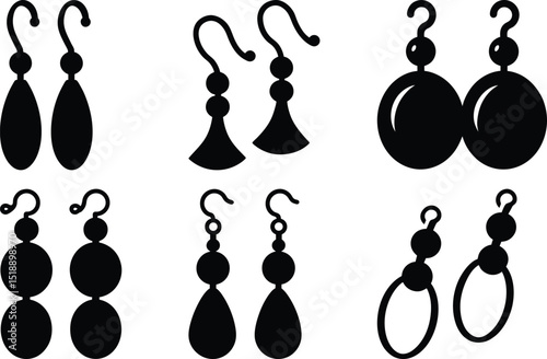 Black Silhouette of Various Earring Styles against a White Background in Pairs