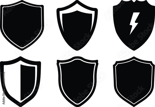 Collection of stylized shield illustrations representing security and protection concepts