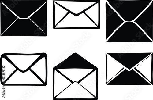 An array of hand drawn envelopes showcasing various states and details