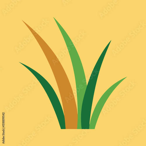 Minimalist illustration of green and brown grass blades on yellow background