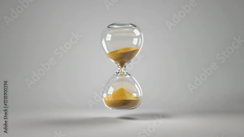 An hourglass floats midair, slowly turning as sand flows both upward and downward, creating a surreal representation of time in a visually captivating loop.