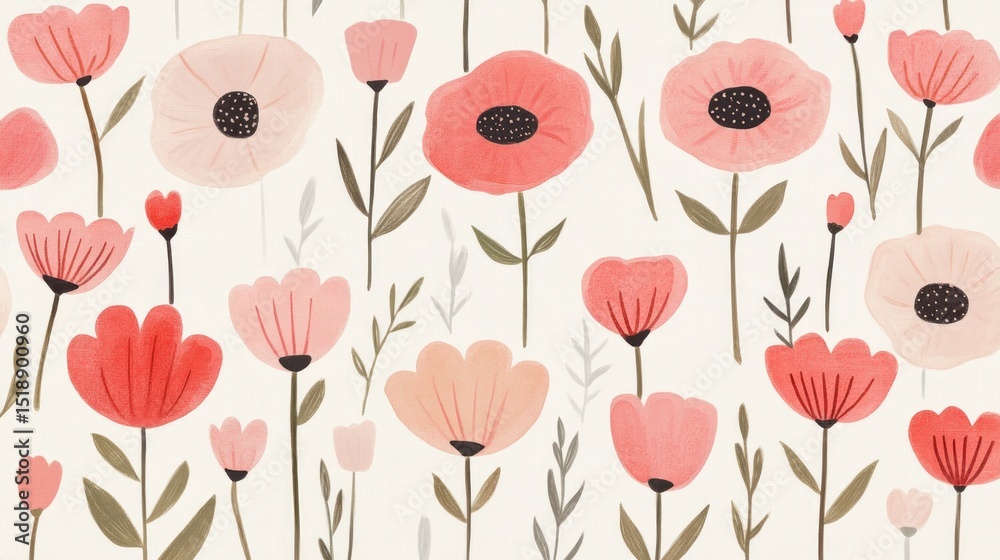 Obraz premium Delicate floral pattern with various shades of pink and red flowers.