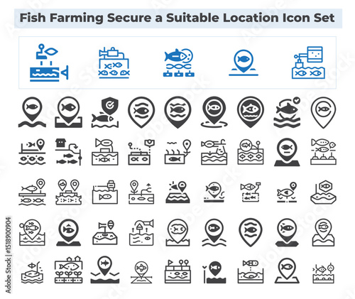 Fish Farming Secure a Suitable Location Icon Set.svg Simple Vector Illustration. For Website esign, Logo, App, Template, Ui, Etc. Fishing and aquaculture icons set. outline, linear, marine and symbols