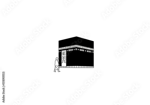 Minimalist Illustration of the Kaaba with Worshipper