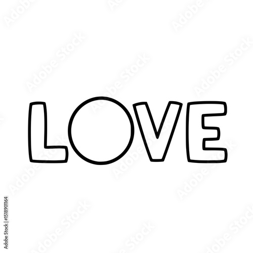LOVE. Continuous line script cursive text love. Lettering vector illustration for poster, card, banner valentine day, wedding. Hand drawn word - love with doodle heart. Print for tee, t-shirt.