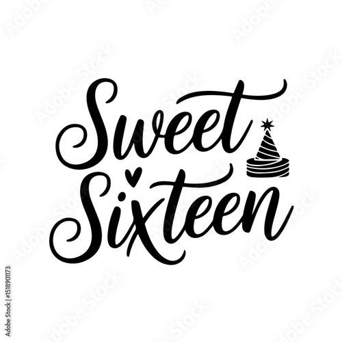 Sweet Sixteen. Birthday Quote Vector Design Isolated on White Background