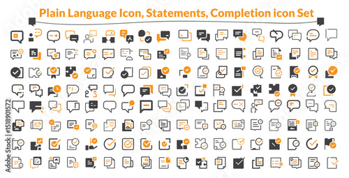 Plain Language Icon, Statements, Completion icon Set. bag, coin, exchange, credit card solid icons collection. Vector illustration.
