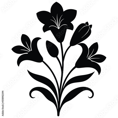 Elegant black silhouette lily flower bouquet design