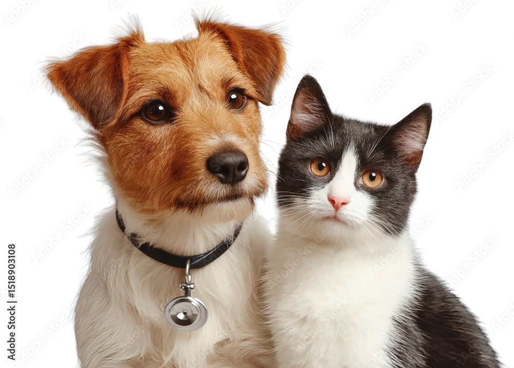 Obraz premium [Transparent Background PNG]Close-up of a Dog and Cat Pair