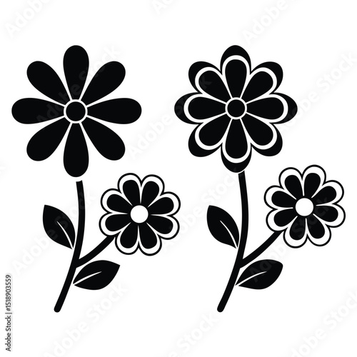 Simple black and white floral design two flower stems