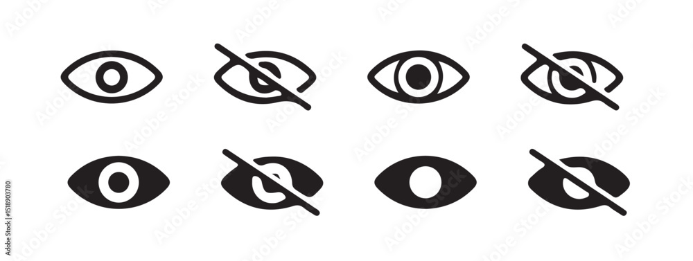 Obraz premium Eye icon set. See and unsee symbol. Show password, Eyesight symbol. Simple eyes collection. Eye silhouette vector illustration eps 10..