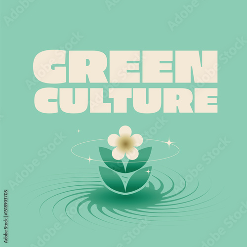 Green Culture Bold Flat Style Abstract Flower and Typography Text Illustration