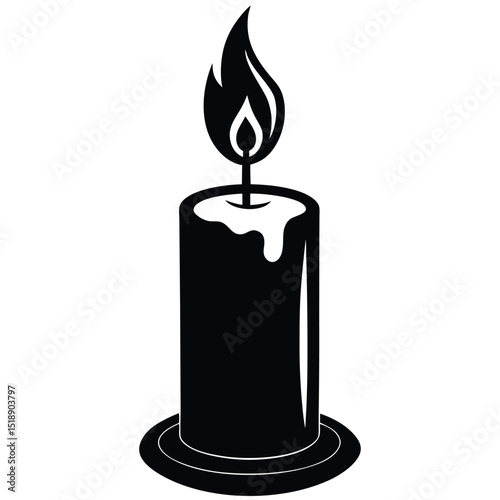 Single lit candle black and white silhouette illustration