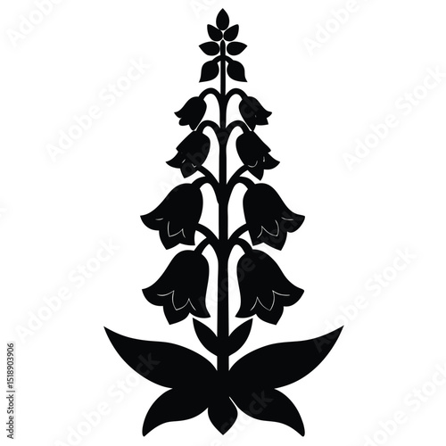 Stylized black silhouette of a bellflower plant