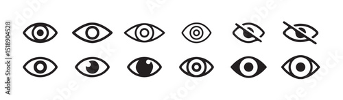Eye icon set. See and unsee symbol. Show password, Eyesight symbol. Simple eyes collection. Eye silhouette  vector illustration eps 10..