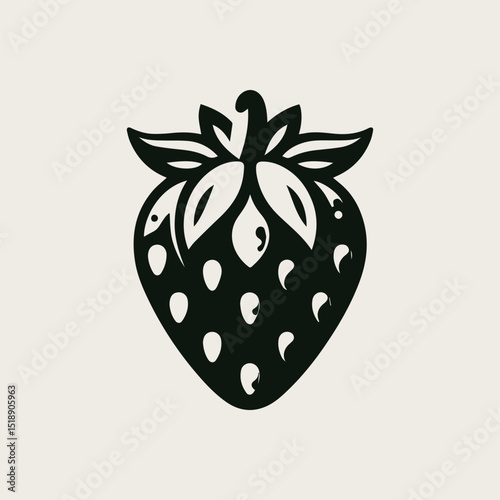 Minimalist strawberry fruit vector logo design with a clean, round shape for a fresh and natural company brand