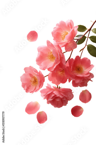 [Transparent Background PNG]Pink Rose Petals and Blossoms on White Background