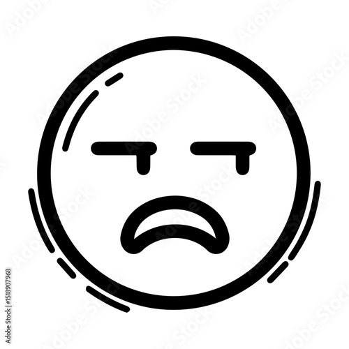 Outline style drawing of a circular emoji giving a side eye, indicating skepticism, disapproval, or a questioning glance. Can be used to convey doubt, judgment, suspicion, or being unimpressed