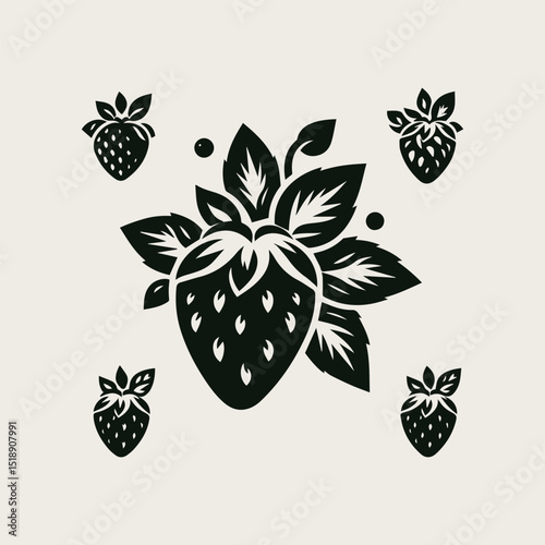 strawberry fruit vector logo illustration showcasing sweet, juicy produce with a modern design