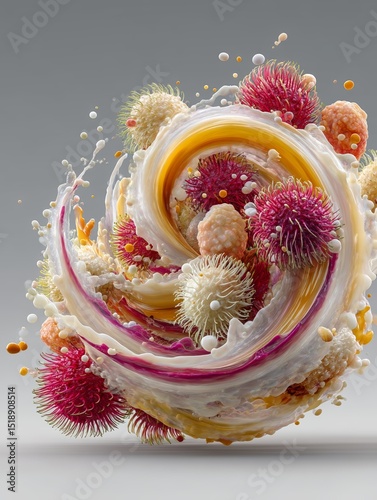 Vibrant Tornado of Rambutan Fruits and Textures Creating an Eye-Catching Display