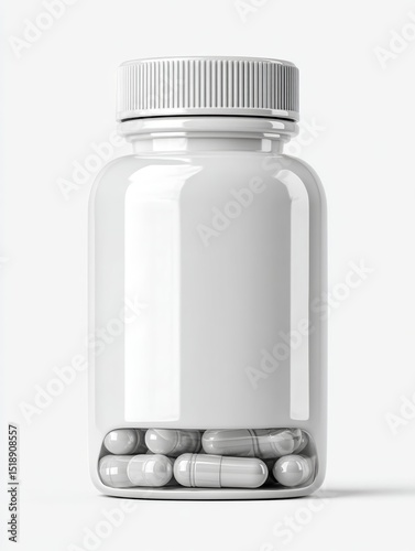 White Bottled Pills Mockup for Supplement Packaging and Label Design Templates
