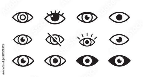Eyes icon vector collection. Look and Vision icons.Human eye icons set. silhouette black. look, view, eye icon.Eyes open and closed Icons vectors. vector illustration eps 10.