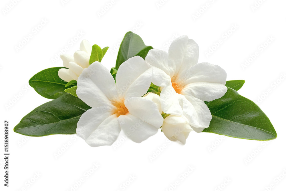 Naklejka premium [Transparent Background PNG]Beautiful White Flowers and Leaves Close-up
