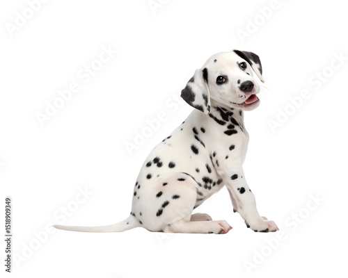 dalmatian puppy sitting white background
