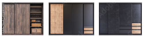 Modern sliding wardrobes in wood and dark tones