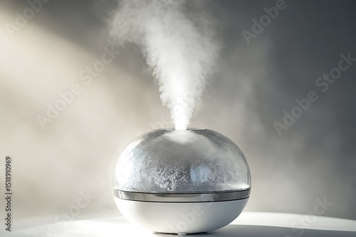 Modern humidifier emitting steam for aromatherapy and air quality