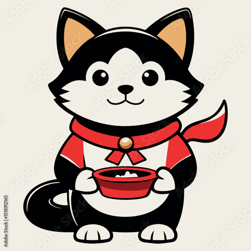 adorable cat serving bowl of treats