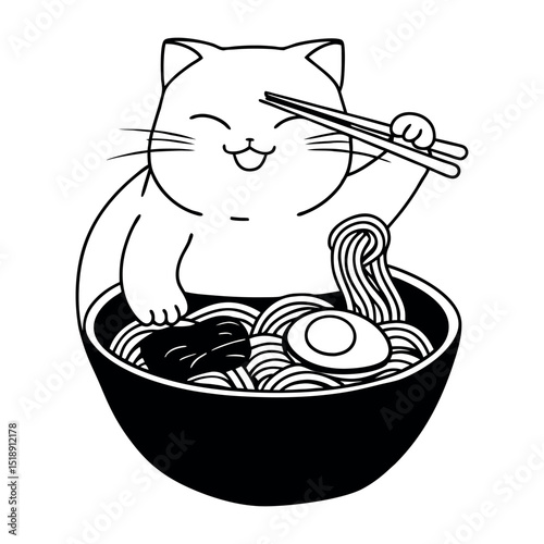 adorable cat relishing bowl of ramen