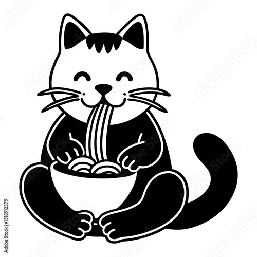 cute cat savoring bowl of ramen