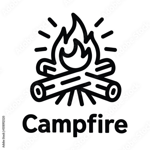 Campfire Icon Outdoor Adventure Symbol Bonfire Vector Illustration Camping and Nature