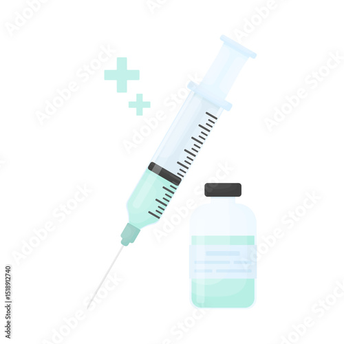 Syringe with medicine. Health care. Vaccine in syringe.