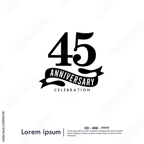 45th years anniversary celebration emblem. congratulations anniversary logo isolated with ribbon on white background. vector illustration template design for web, flyers, poster, greeting card	