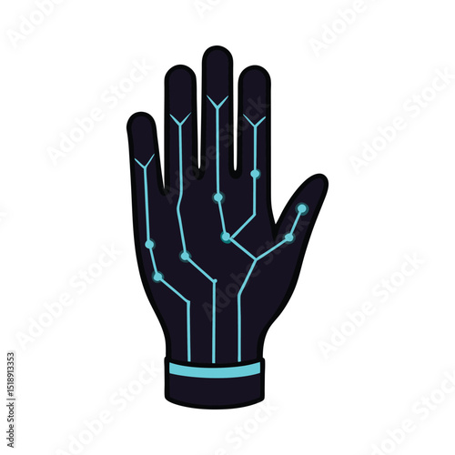 Cybernetic hand with circuit lines and nodes