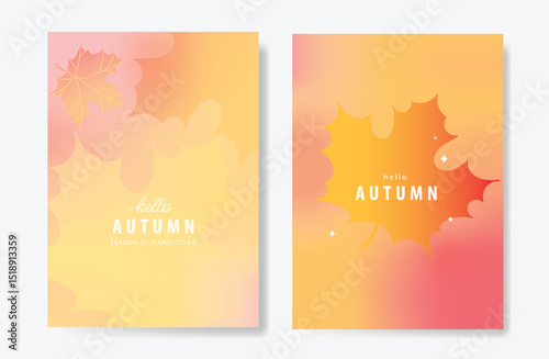 Abstract colorful gradient fruit card background set. Minimalist poster with lemon. Modern Fall and Autumn wallpaper design for drink menu, promotion, beverages, ads. 