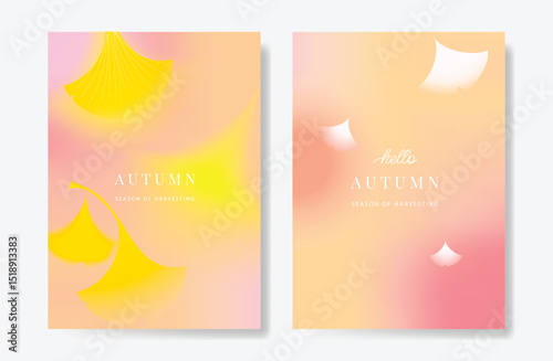 Abstract colorful gradient fruit card background set. Minimalist poster with lemon. Modern Fall and Autumn wallpaper design for drink menu, promotion, beverages, ads. 