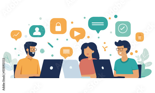Developers talking and discussing illustrations

