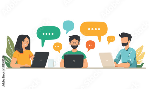 Developers talking and discussing illustrations

