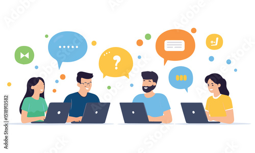Developers talking and discussing illustrations
