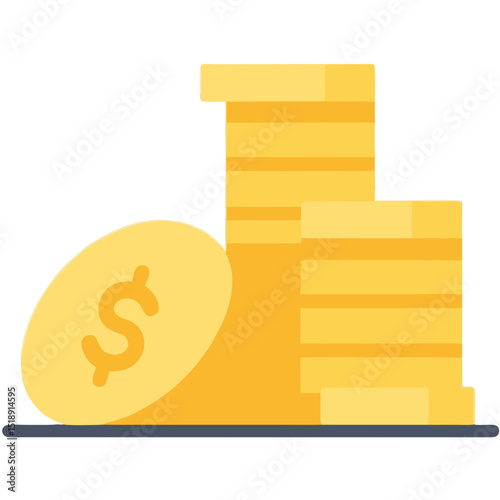Golden Coin Stacks and Dollar Sign Icon: Wealth and Prosperity Illustration