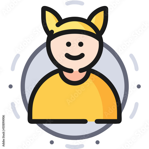 Cheerful Cartoon Character with Cat Ears and a Friendly Smile.