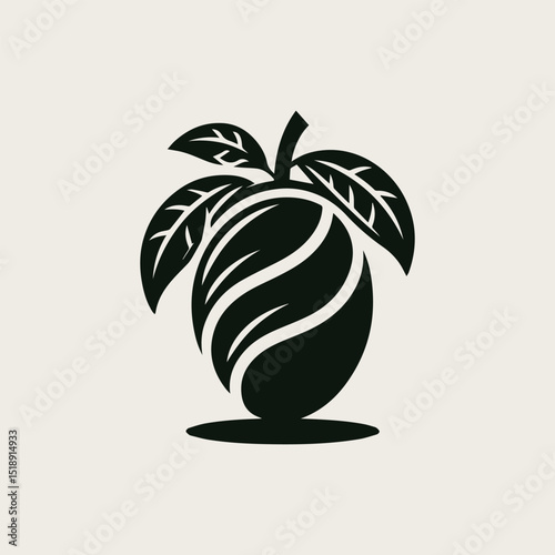 Minimalist mango fruit vector logo design with a clean, round shape for a fresh and natural company brand