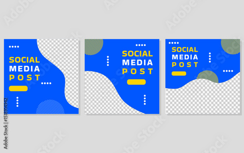 Social media post template with a blue and yellow color scheme.