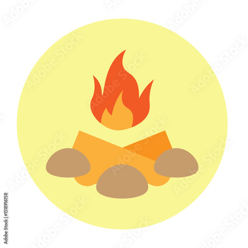 Bonfire on the Beach Vector Flat Icon Design