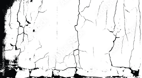 Black and white dirty old grain crack, wall texture for background. Abstract grunge stock photo. 